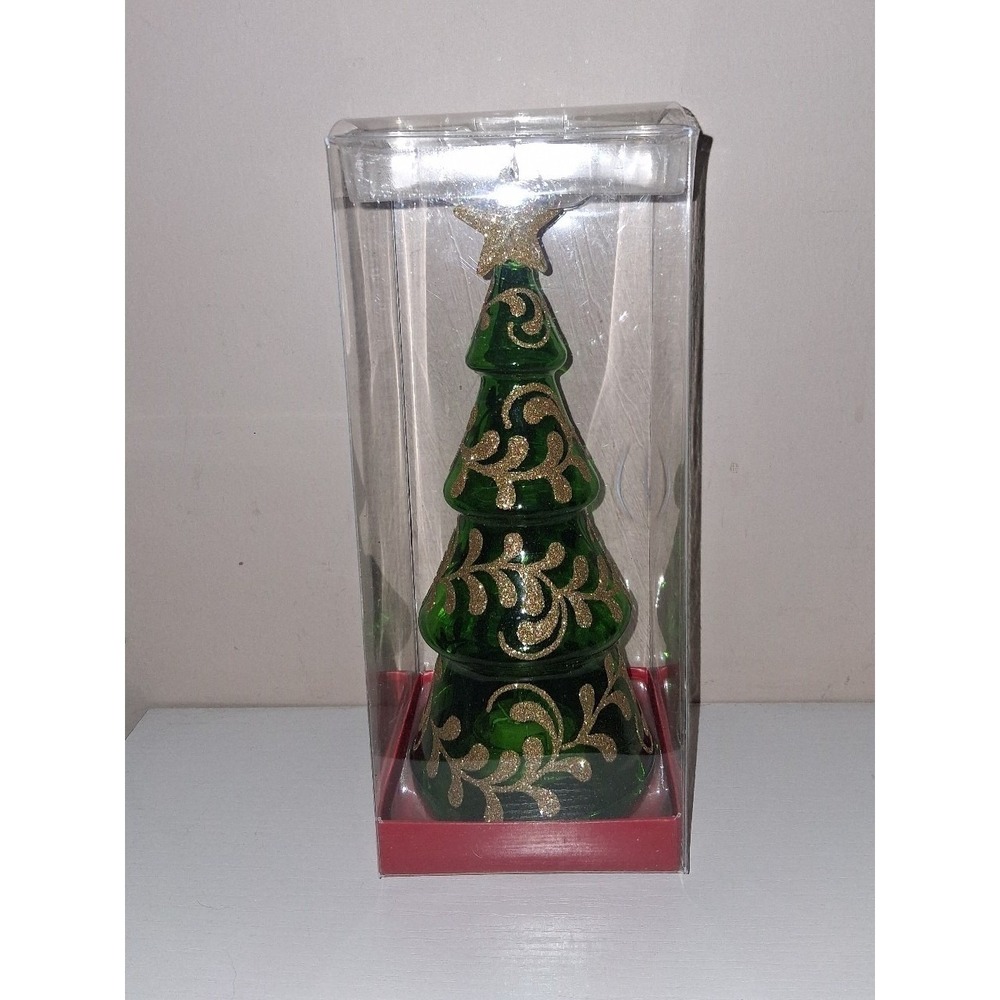 Pier 1 Imports Glass LED Christmas Tree 8" Color Changing Hand Painted Works Box